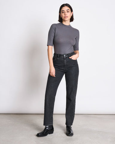 LYOCELL RIB T-SHIRT NINA DARK GREY von JAN `N JUNE